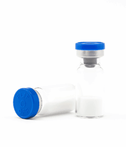Vaccine vials with blue caps for peptides and peptides-related treatments from Peptidesline.