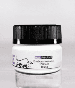 Enobosarm (Ostarine) supplement bottle for muscle growth and performance enhancement.