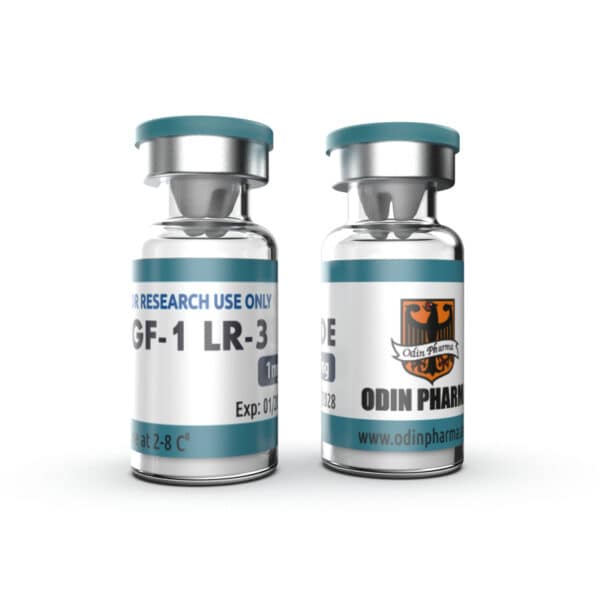 - Vial of research peptides GF-1 LR-3 for scientific use and laboratory experiments.