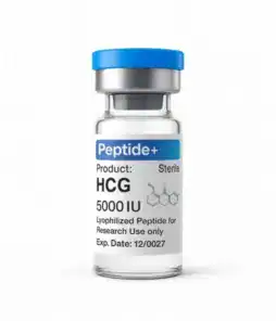 HCG peptide vial for research, 5000 IU, lyophilized, sterile, for laboratory use only.
