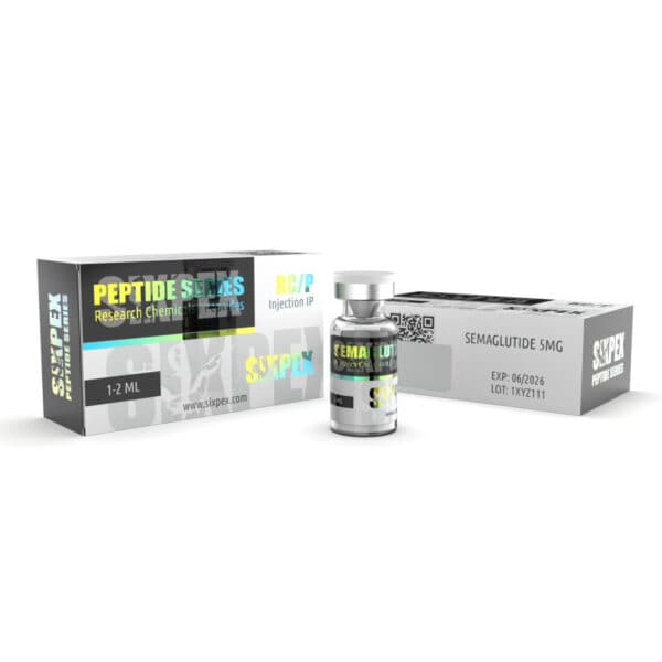 Peptidesline research peptide vial for laboratory use, labeled SEMAGLUTIDE 5MG.