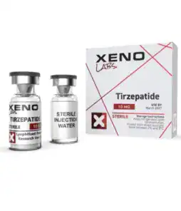 Tirzepatide vial and box for research and medical use.