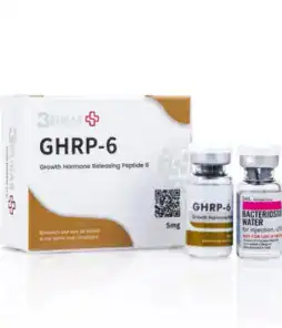GHRP-6 peptide vial for growth hormone release and muscle growth enhancement.