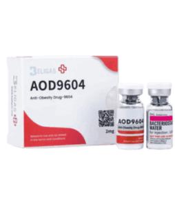 AOD9604 anti-obesity peptide in vials with sterile water for weight management and metabolic health.