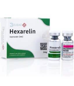 Hexarelin peptide vials for muscle growth, recovery, and performance enhancement.