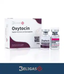 Oxytocin peptide hormone medication in vials for medical use.