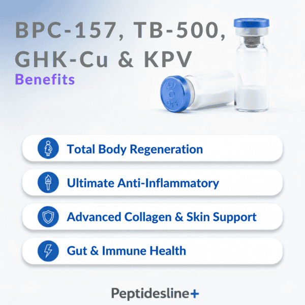Peptides vial with blue cap for health benefits and skin support.