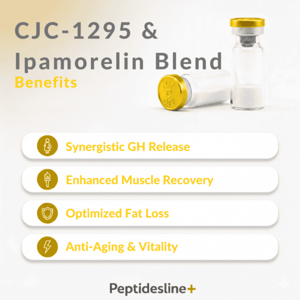 CJC-1295 and Ipamorelin peptide vials for muscle recovery and fat loss.