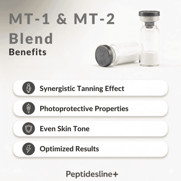 Peptidesline MT-1 & MT-2 blend vials for skin benefits and tanning effects.