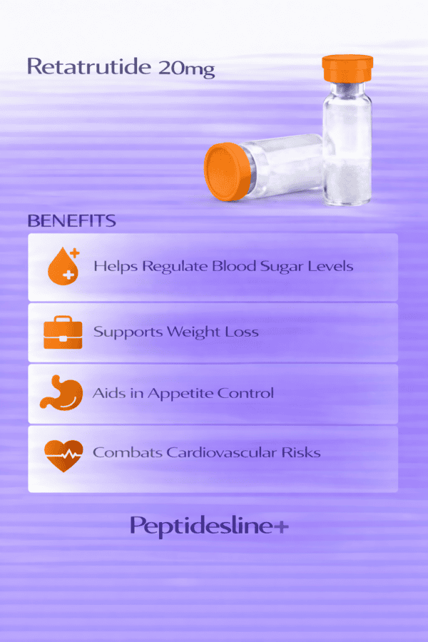 Vial of Retatrutide 20mg for weight management and health benefits.