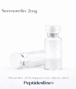 Vial of peptide serum for hormone therapy and anti-aging solutions.