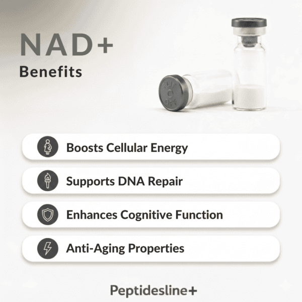 NAD+ supplement vial for boosting cellular energy, DNA repair, and cognitive function. Ideal for ant.