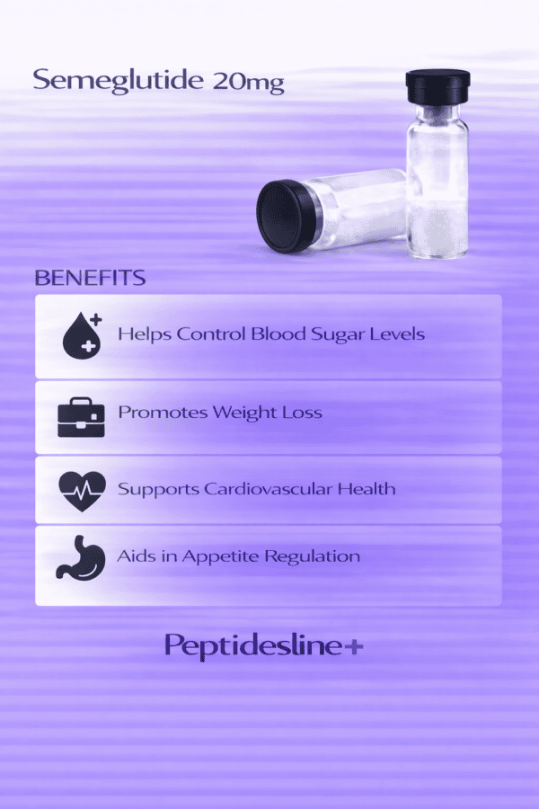 Vial of Semaglutide peptide supplement for clinical and research use.