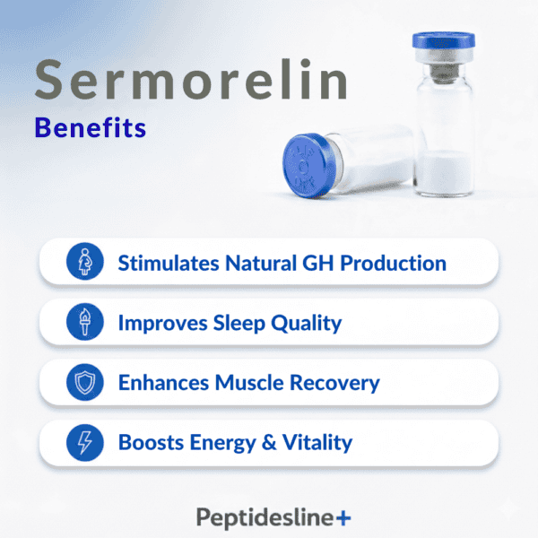 Sermorelin injection vial for hormone therapy and health benefits.