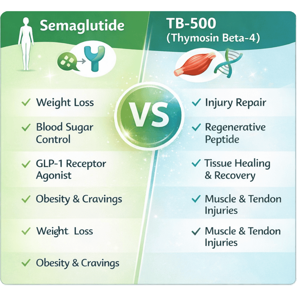 Semaglutide and TB-500 comparison for health benefits and healing.